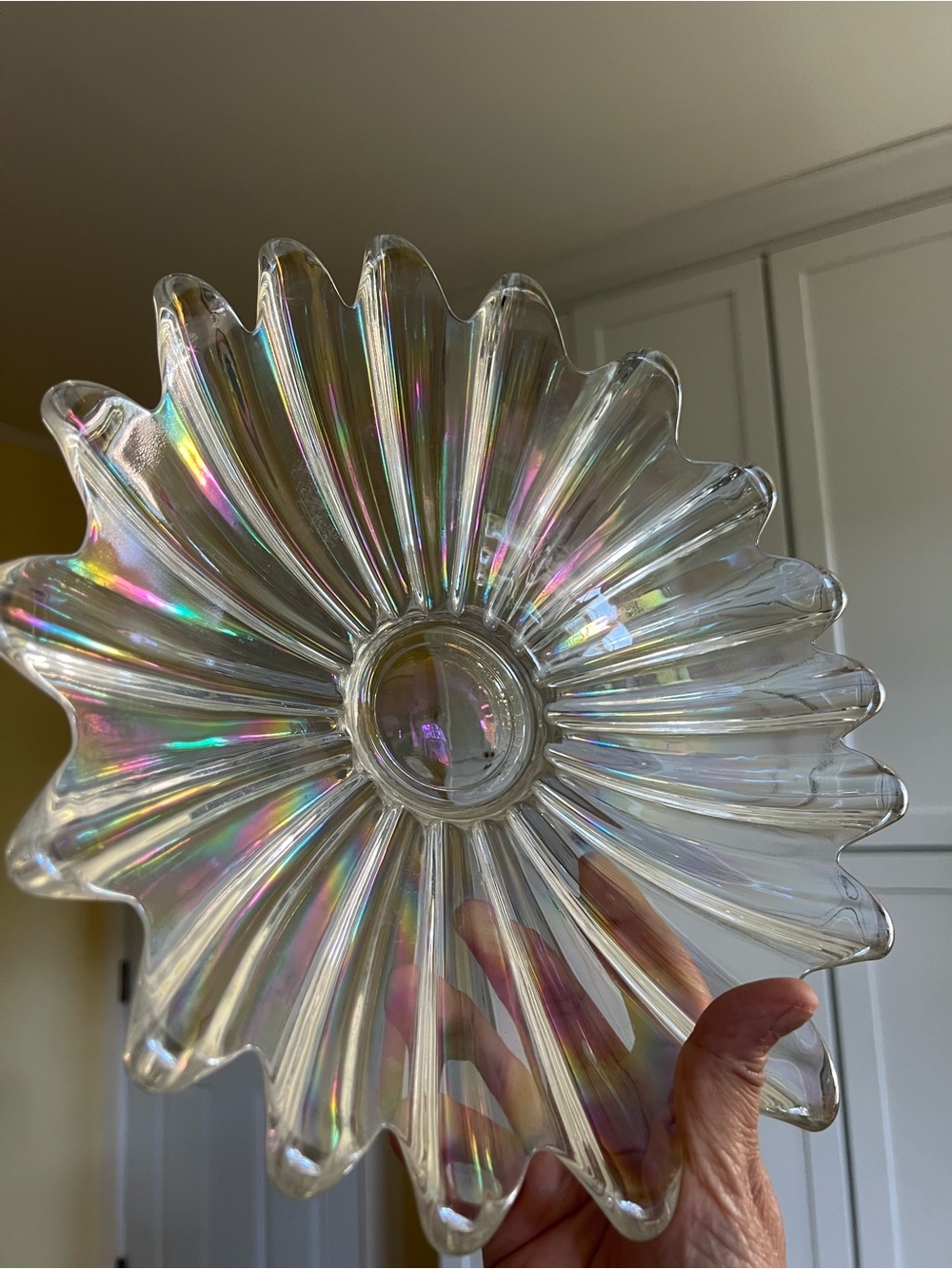 Vintage Iridescent Clear Glass Petal Dish